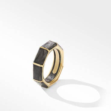 Forged Carbon Faceted Band Ring with 18K Yellow Gold