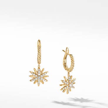 Starburst Drop Earrings in 18K Yellow Gold with Pavé Diamonds