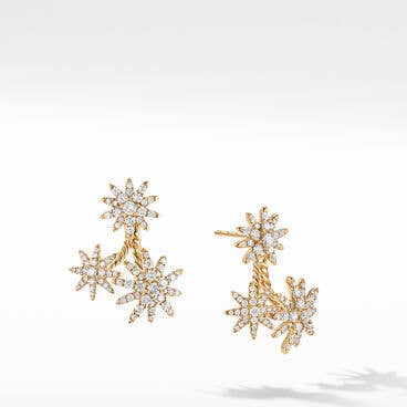 Starburst Cluster Drop Earrings in 18K Yellow Gold with Full Pavé Diamonds