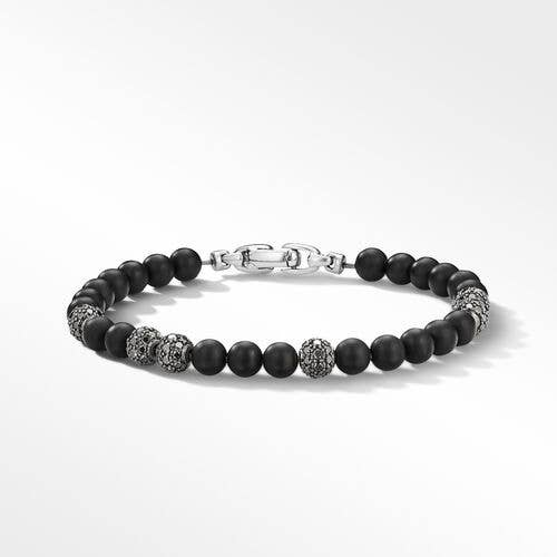Spiritual Beads Bracelet in Sterling Silver with Black Onyx and Pavé Black Diamonds