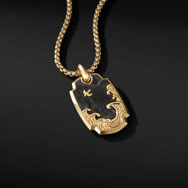 Waves Pendant in 18K Yellow Gold with Forged Carbon