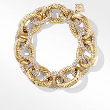 Oval Link Chain Bracelet in 18K Yellow Gold with Pavé Diamonds