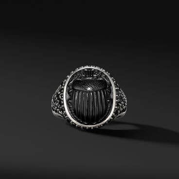 Petrvs® Scarab Signet Ring in Sterling Silver with Black Onyx and Pavé Black Diamonds