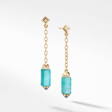 Lexington Barrel Chain Drop Earrings in 18K Yellow Gold with Amazonite, Pavé Diamonds and Sapphires