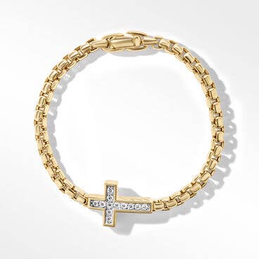 Pavé Cross Bracelet in 18K Yellow Gold, 5mm
