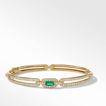 Stax Single Link Stone Bracelet in 18K Yellow Gold with Emerald and Pavé Diamonds