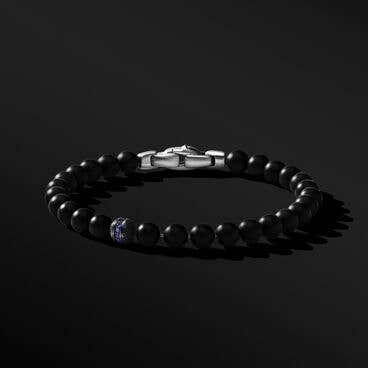 Spiritual Beads Bracelet in Sterling Silver with Black Onyx and Pavé Sapphire Accent