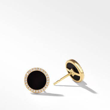 Petite DY Elements® Stud Earrings in 18K Yellow Gold with Black Onyx and Pavé Diamonds