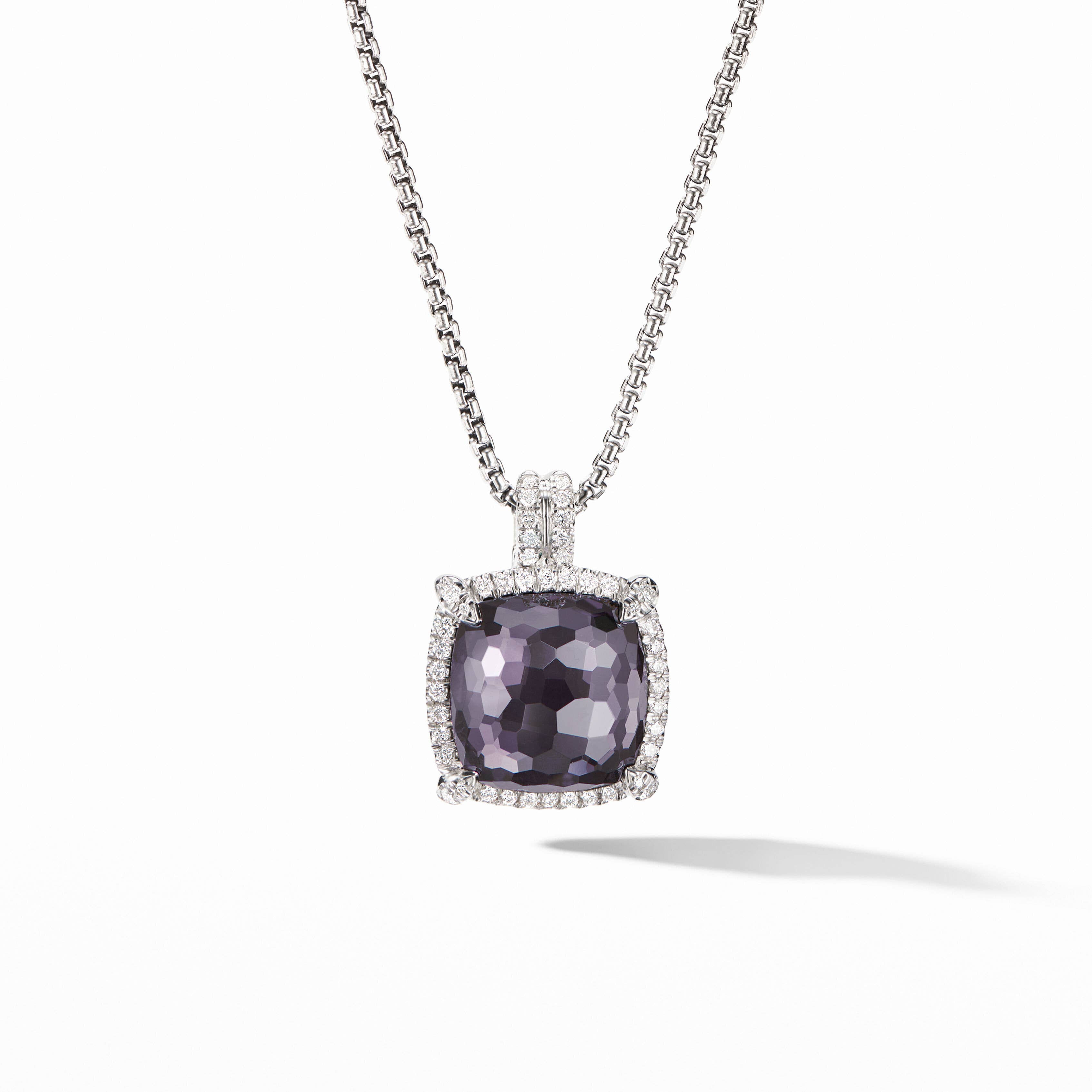 Chatelaine® Pavé Bezel Pendant Necklace with Black Orchid and Diamonds