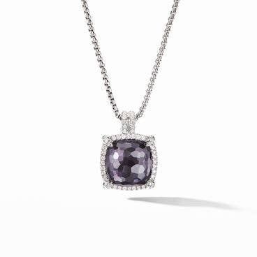 Chatelaine® Pavé Bezel Pendant Necklace in Sterling Silver with Black Orchid and Diamonds