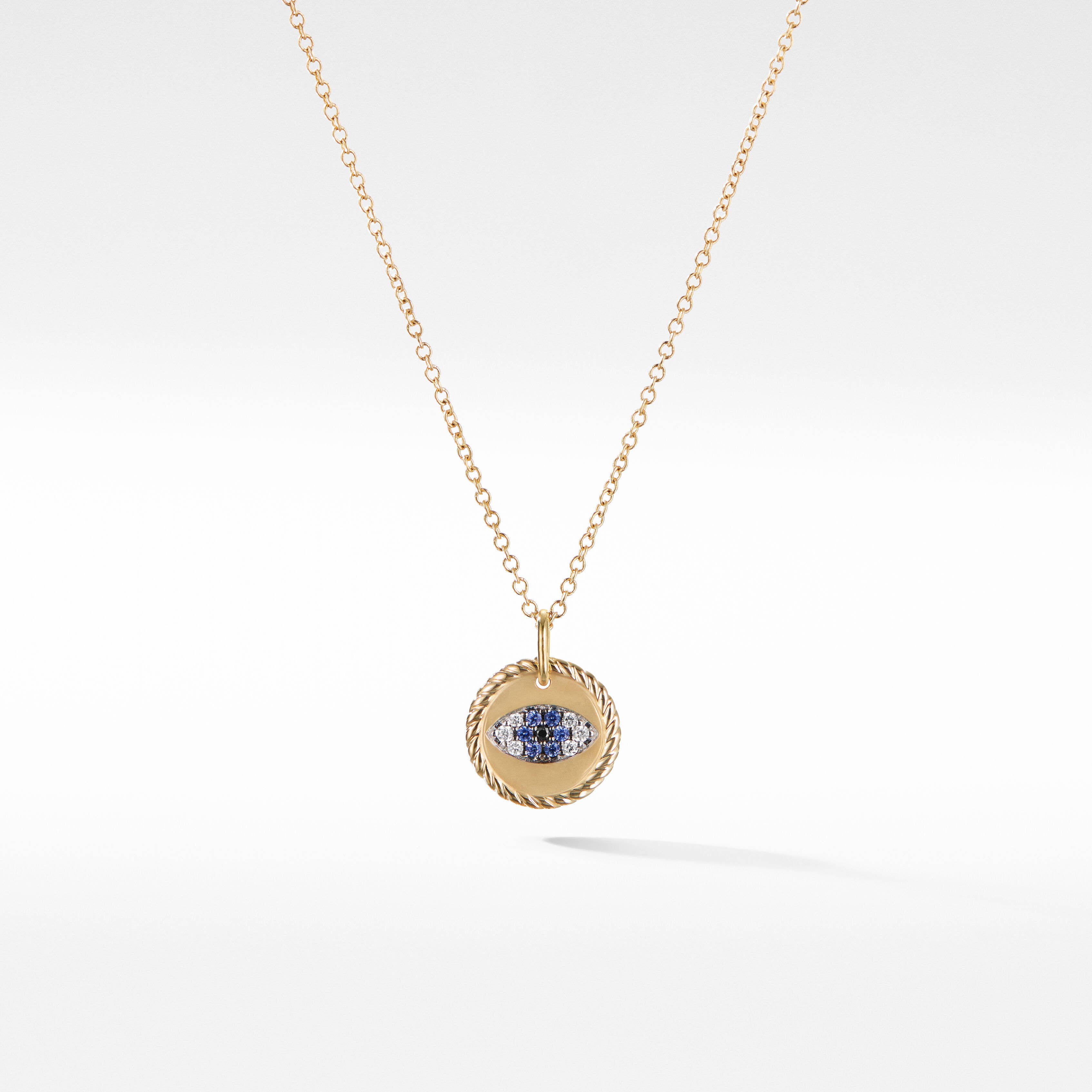 Cable Collectibles® Evil Eye Necklace in 18K Yellow Gold with Pavé Blue Sapphires and Diamonds