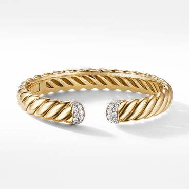 Sculpted Cable Cuff Bracelet in 18K Yellow Gold with Pavé Diamonds
