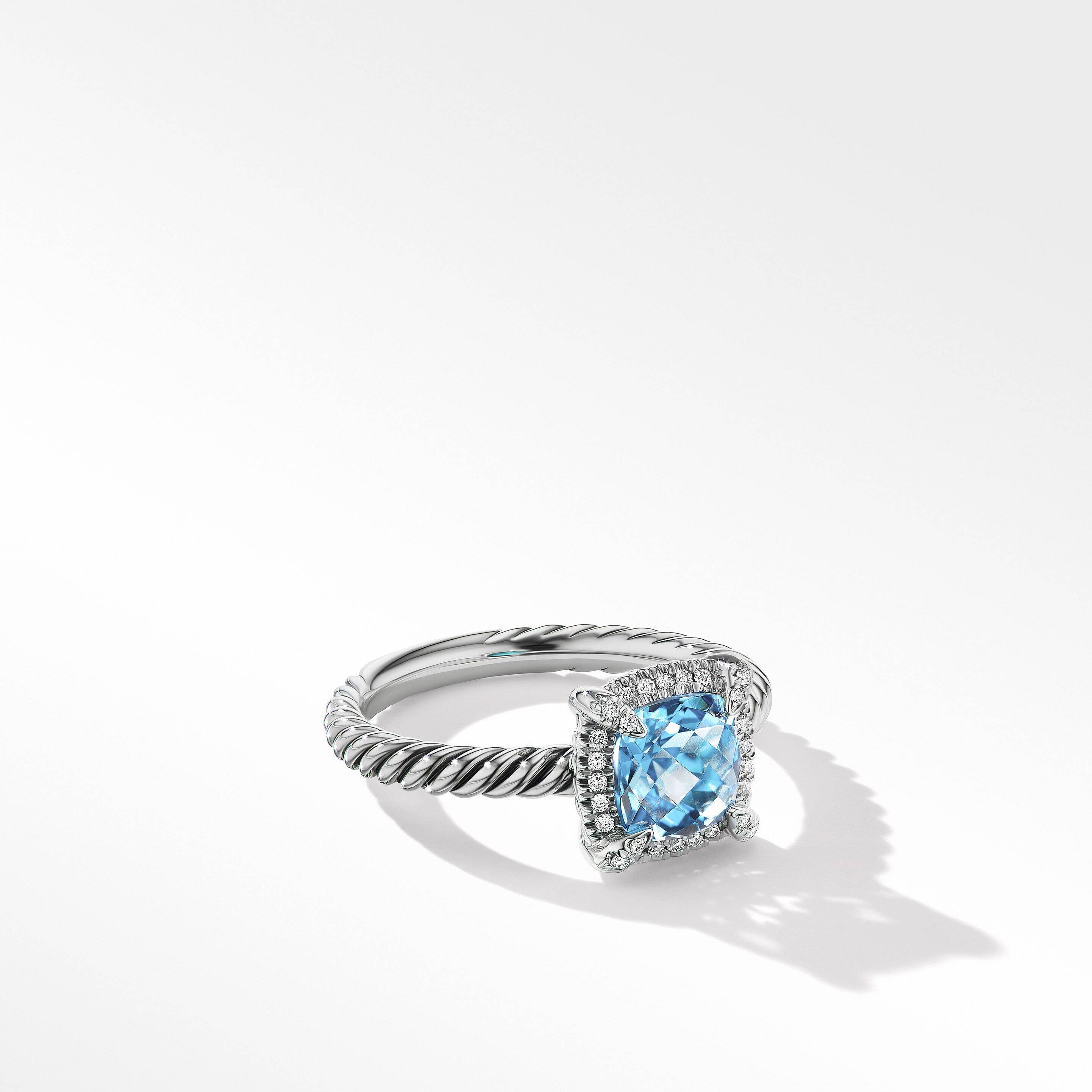 Petite Chatelaine® Pavé Bezel Ring in Sterling Silver with Blue Topaz and Diamonds