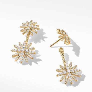 Starburst Double Drop Earrings in 18K Yellow Gold with Full Pavé Diamonds