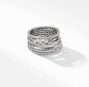 Double X Crossover Ring with Pavé Diamonds