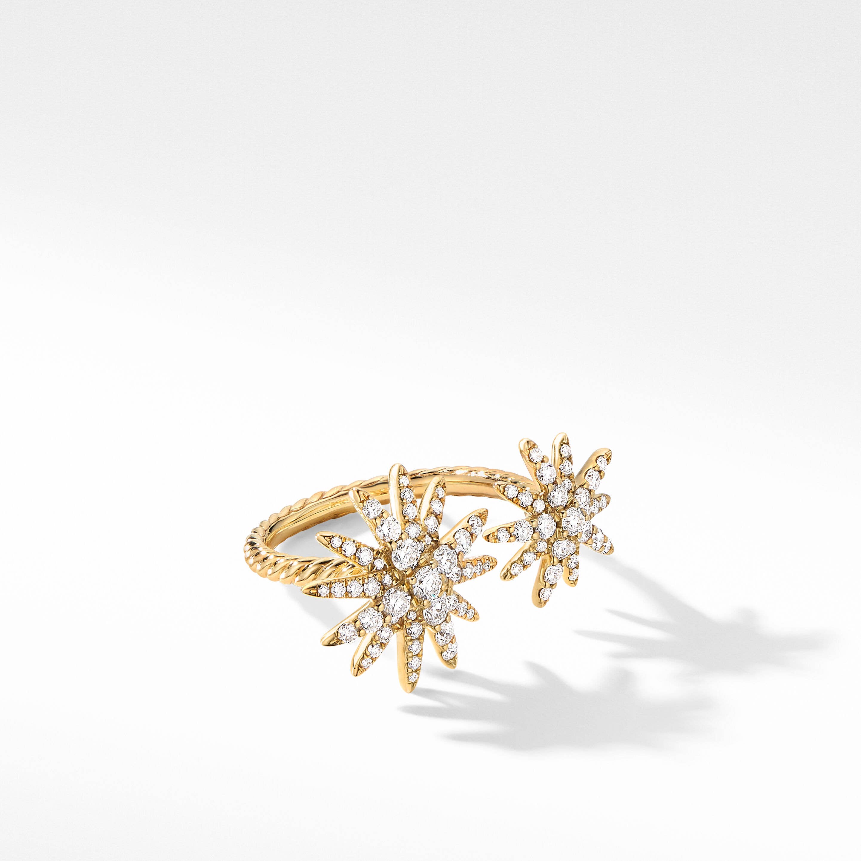 Starburst Bypass Ring in 18K Yellow Gold with Full Pavé Diamonds