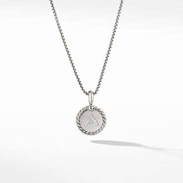 A Initial Charm Necklace in Sterling Silver with Pavé Diamonds
