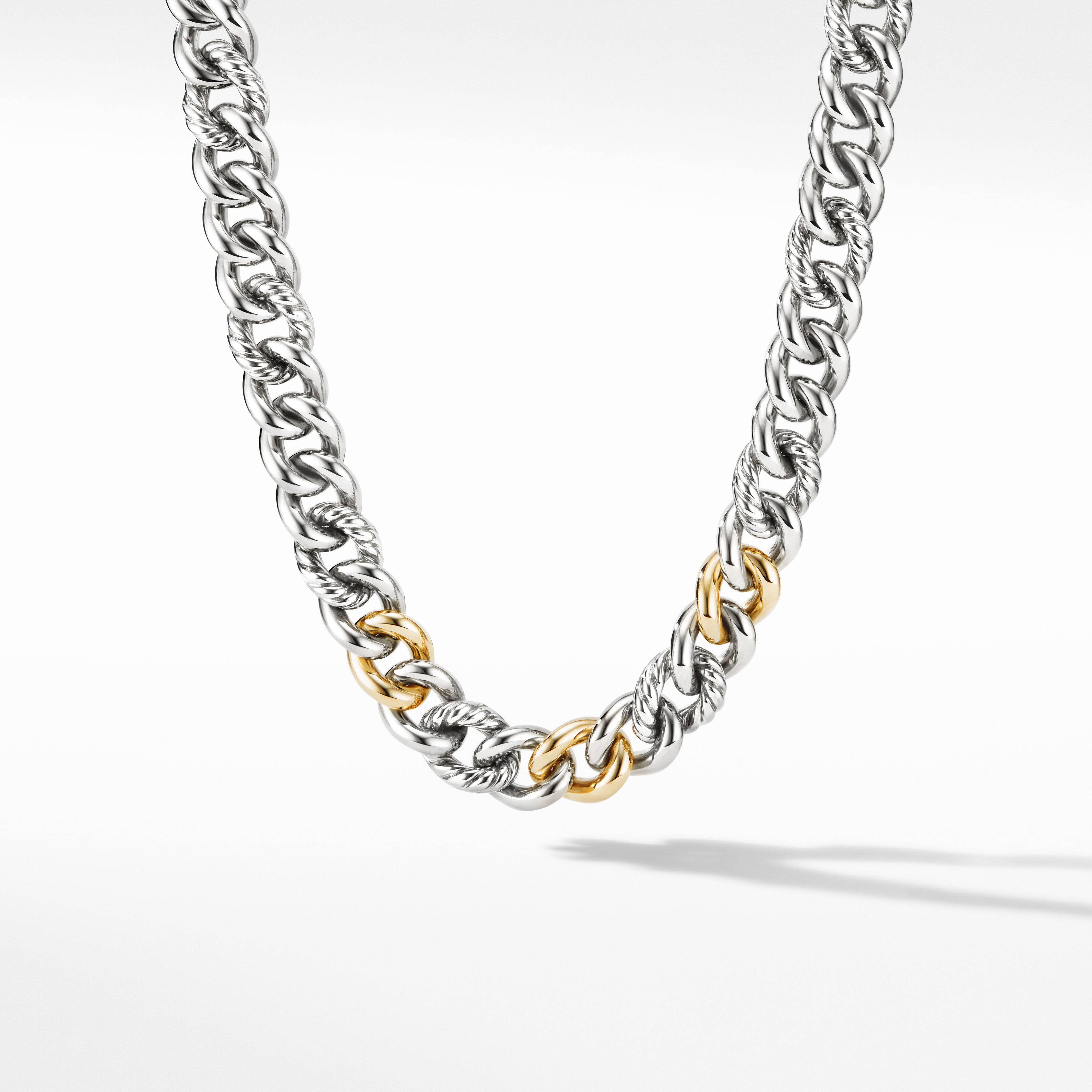Curb Chain Necklace in Sterling Silver with 18K Yellow Gold