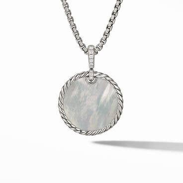 DY Elements® Disc Pendant in Sterling Silver with Black Onyx Reversible to Mother of Pearl and Pavé Diamonds