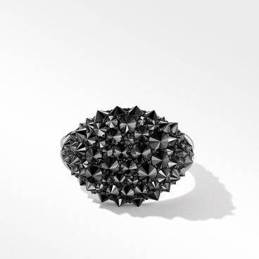 Chevron Pinky Ring in 18K White Gold with Reverse Set Pavé Black Diamonds