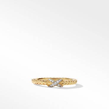 Petite X Ring in 18K Yellow Gold with Pavé Diamonds