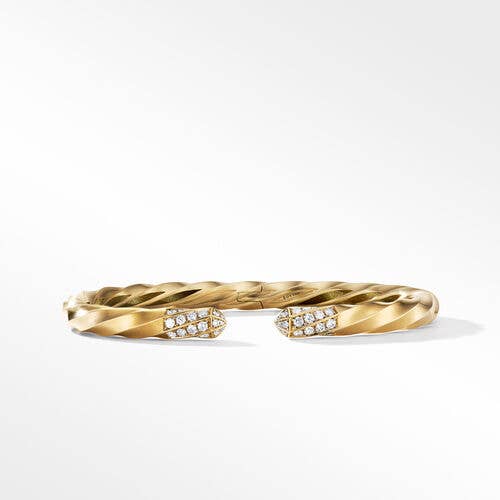 Cable Edge Bracelet in Recycled 18K Yellow Gold with Diamonds, 5.5mm