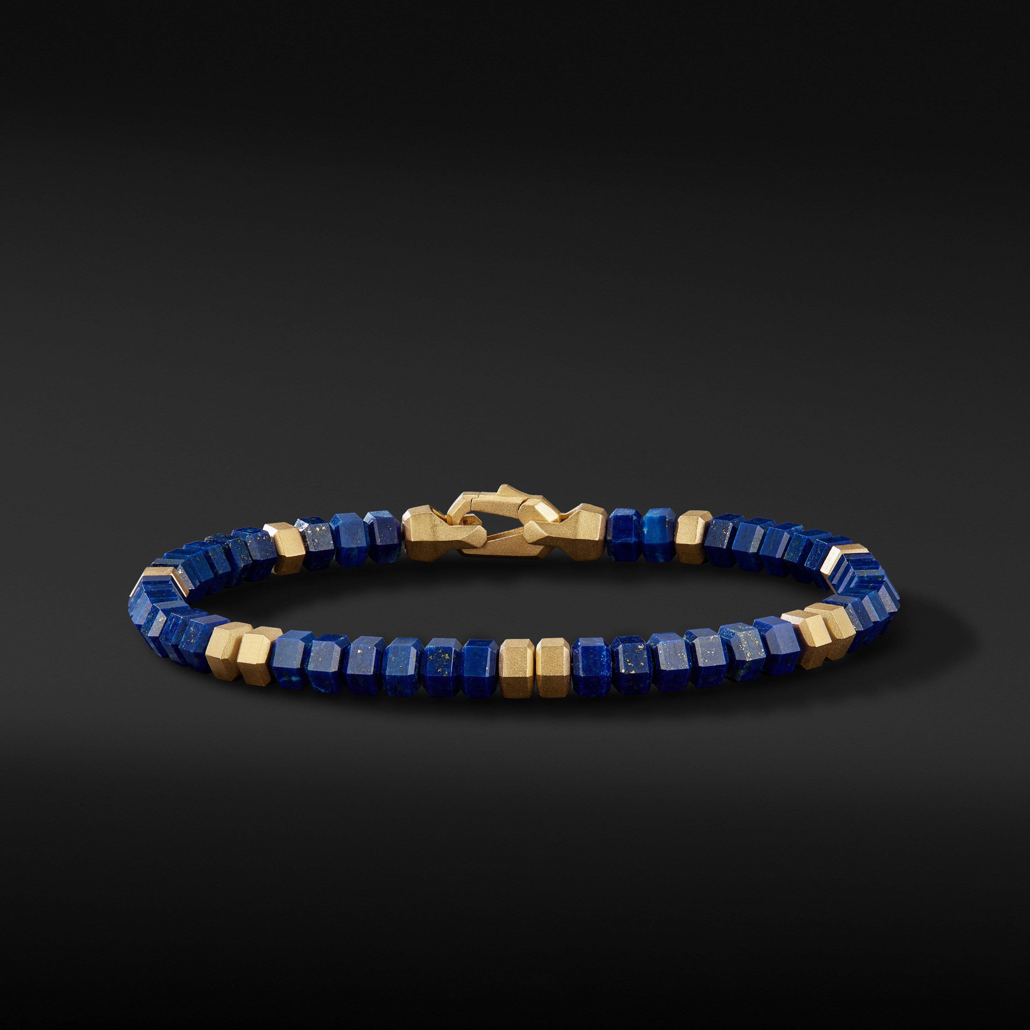 Hex Spiritual Beads Bracelet with Lapis and 18K Yellow Gold