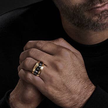 Pyramid Signet Ring with Black Titanium and 18K Yellow Gold