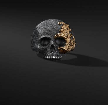 Waves Skull Ring with 18K Yellow Gold
