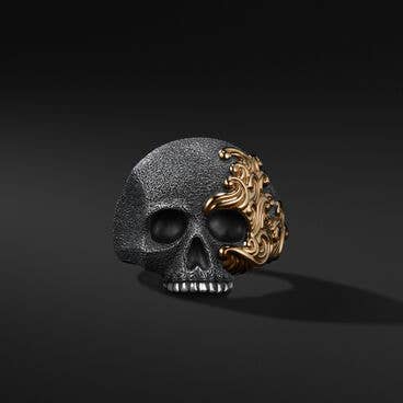 Waves Skull Ring in Sterling Silver with 18K Yellow Gold
