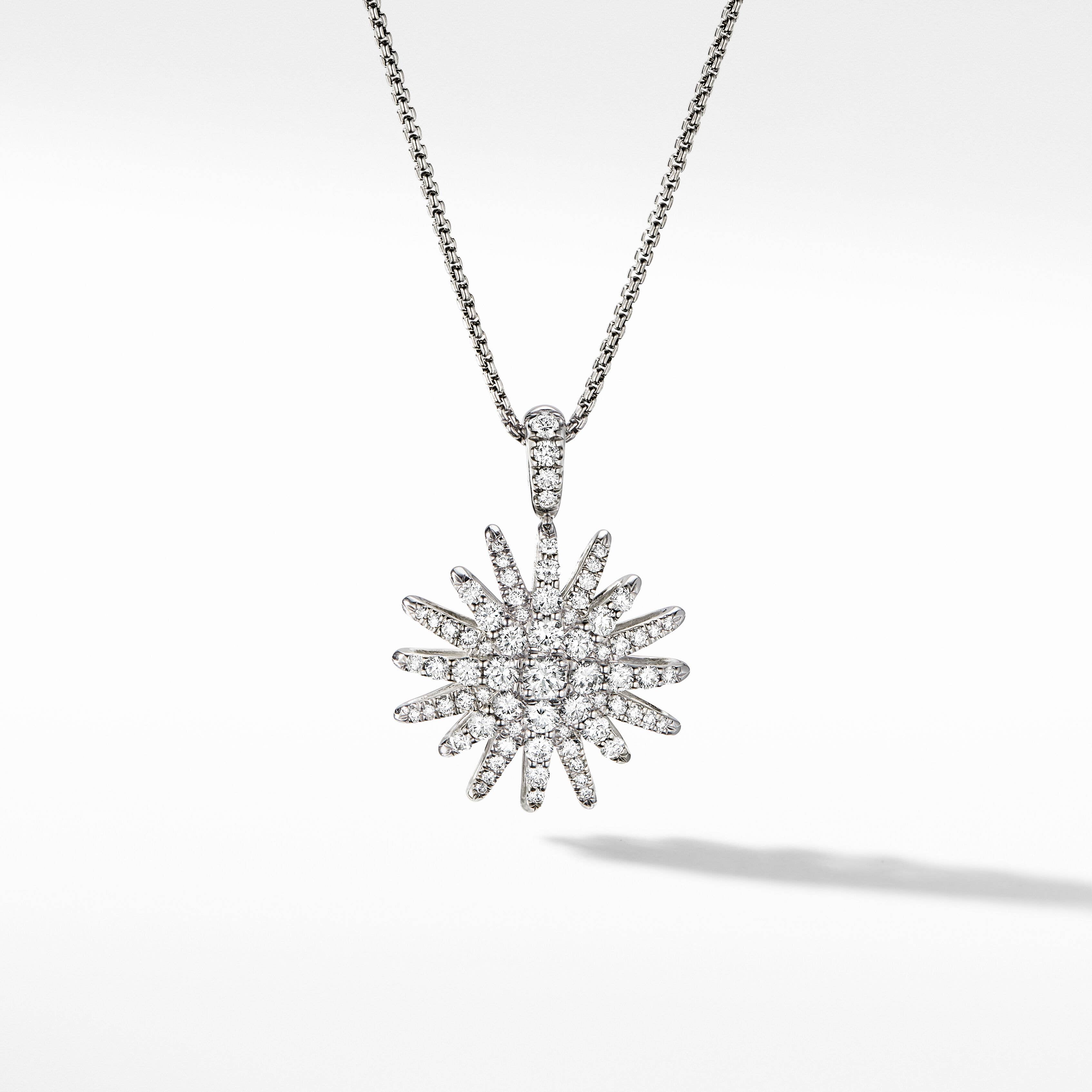 Starburst Pendant Necklace in 18K White Gold with Full Pavé Diamonds
