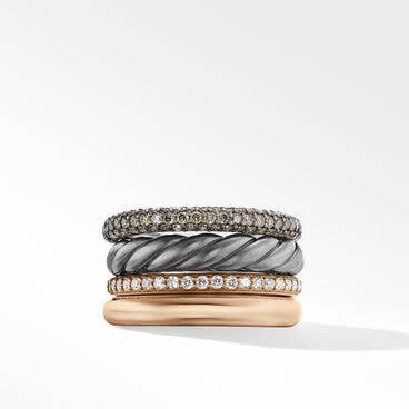 DY Mercer™ Melange Multi Row Ring in Sterling Silver with 18K Rose Gold and Pavé Diamonds