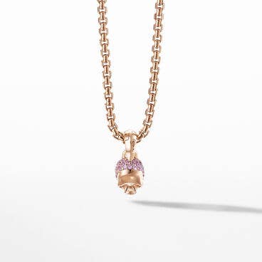 Skull Charm with Full Pavé Pink Sapphires and 18K Rose Gold
