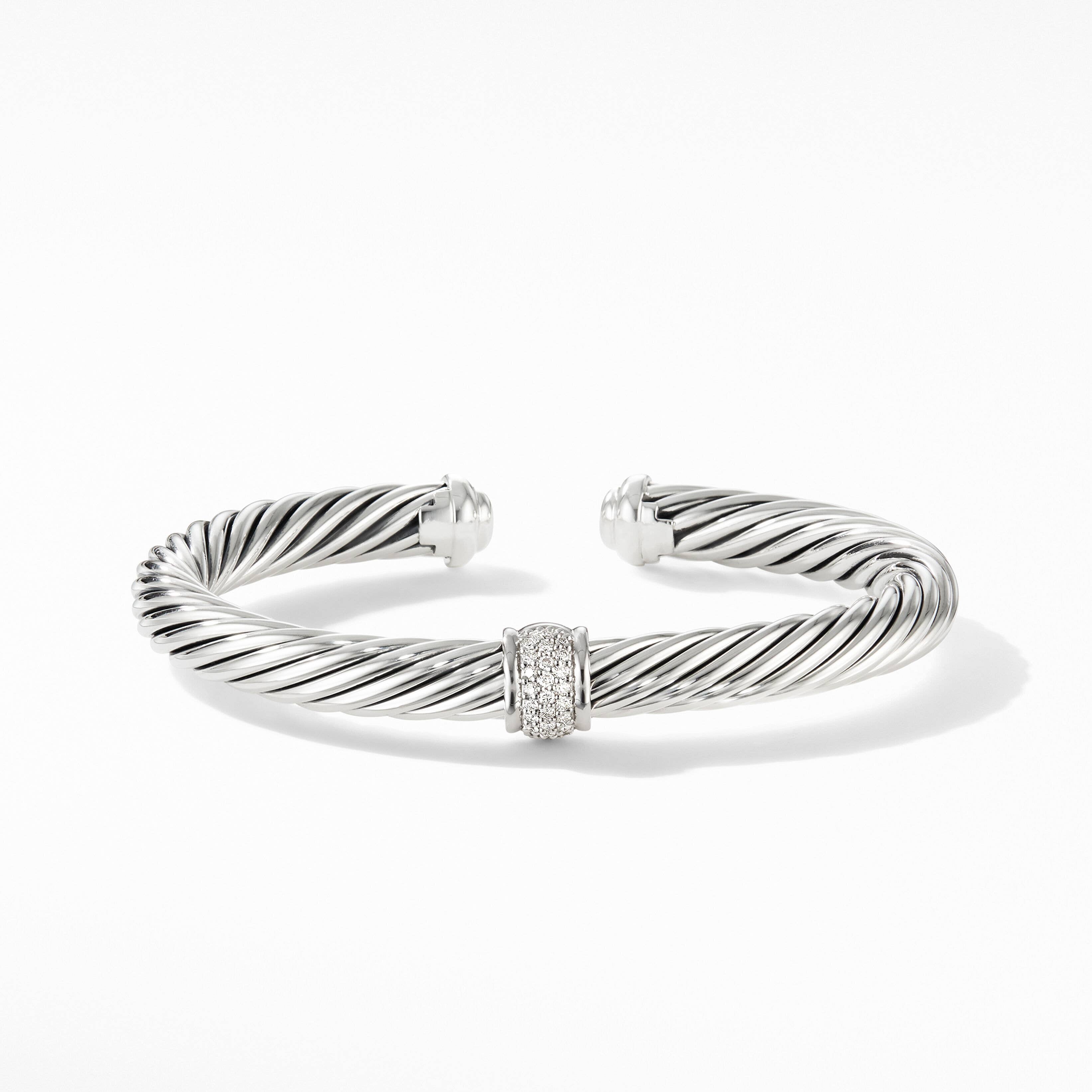 Cable Classics Bracelet in Sterling Silver with Pavé Diamond Station