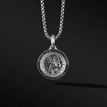 St. Christopher Amulet in Sterling Silver with Pavé Black Diamonds