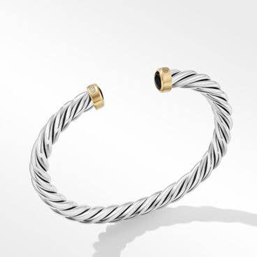 Cable Cuff Bracelet in Sterling Silver with 18K Yellow Gold and Black Onyx