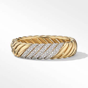 Sculpted Cable Bracelet in 18K Yellow Gold with Pavé Diamonds