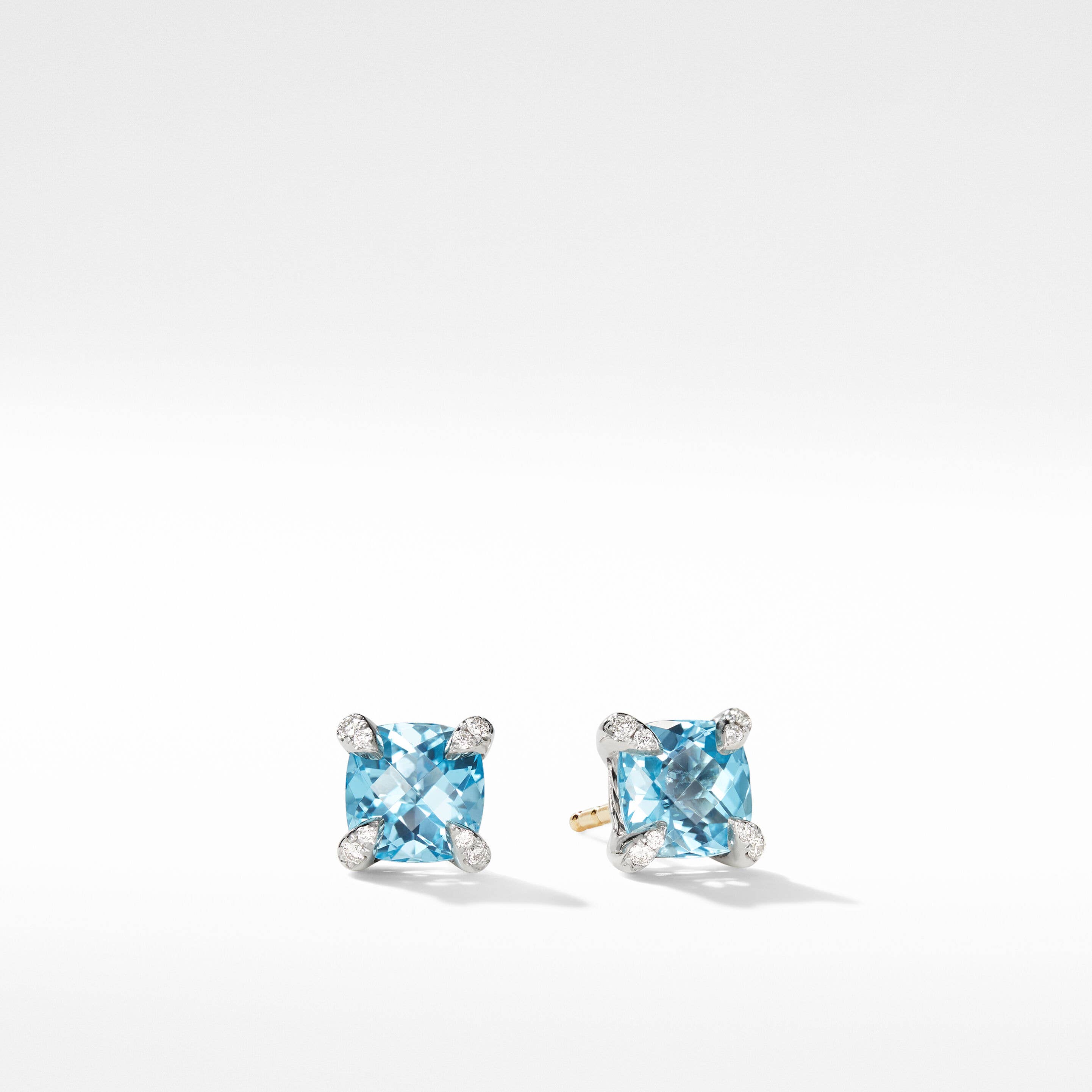 Petite Chatelaine® Stud Earrings in Sterling Silver with Blue Topaz and Pavé Diamonds