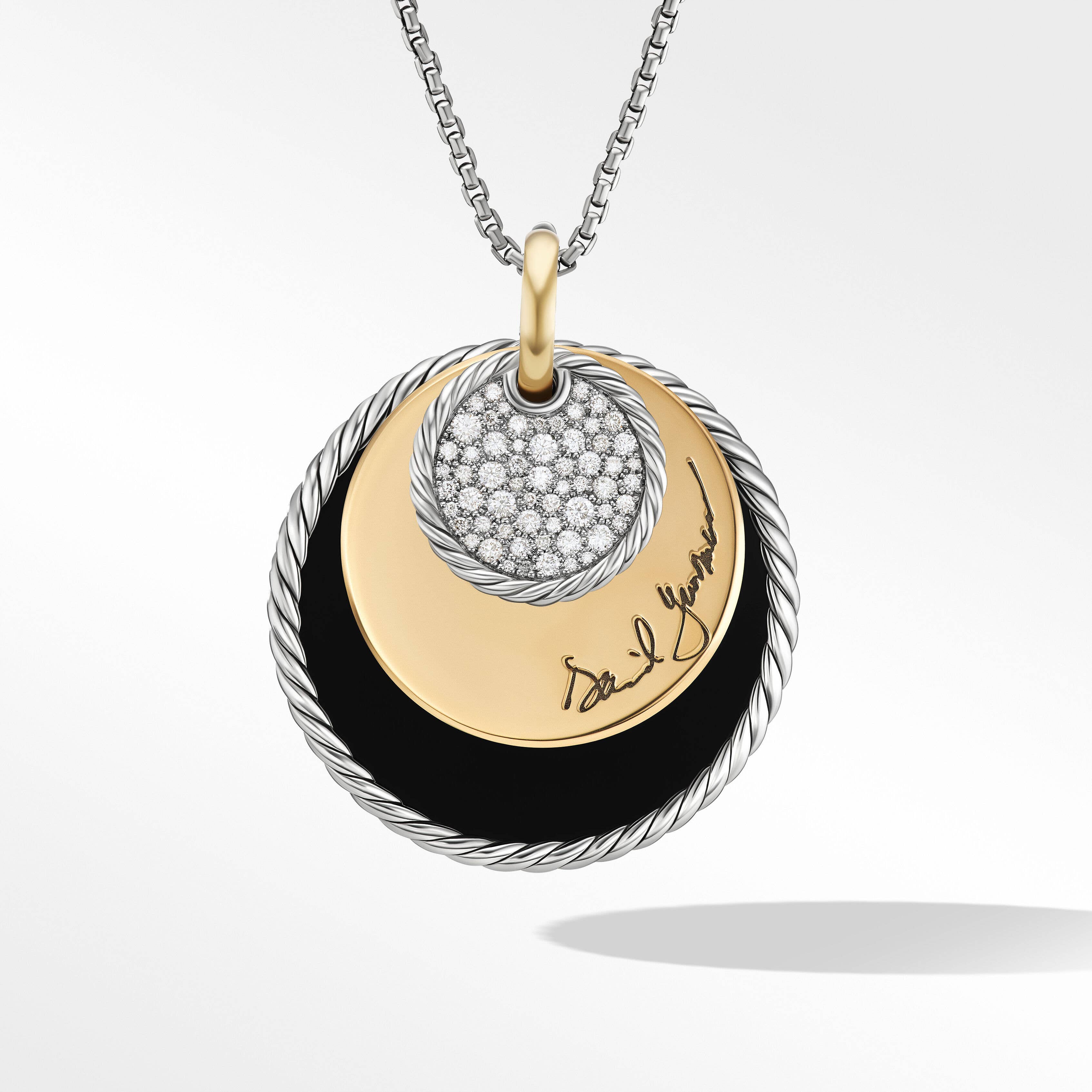 DY Elements® Eclipse Pendant Necklace in Sterling Silver with Black Onyx Reversible to Mother of Pearl, 18K Yellow Gold and Pavé Diamonds