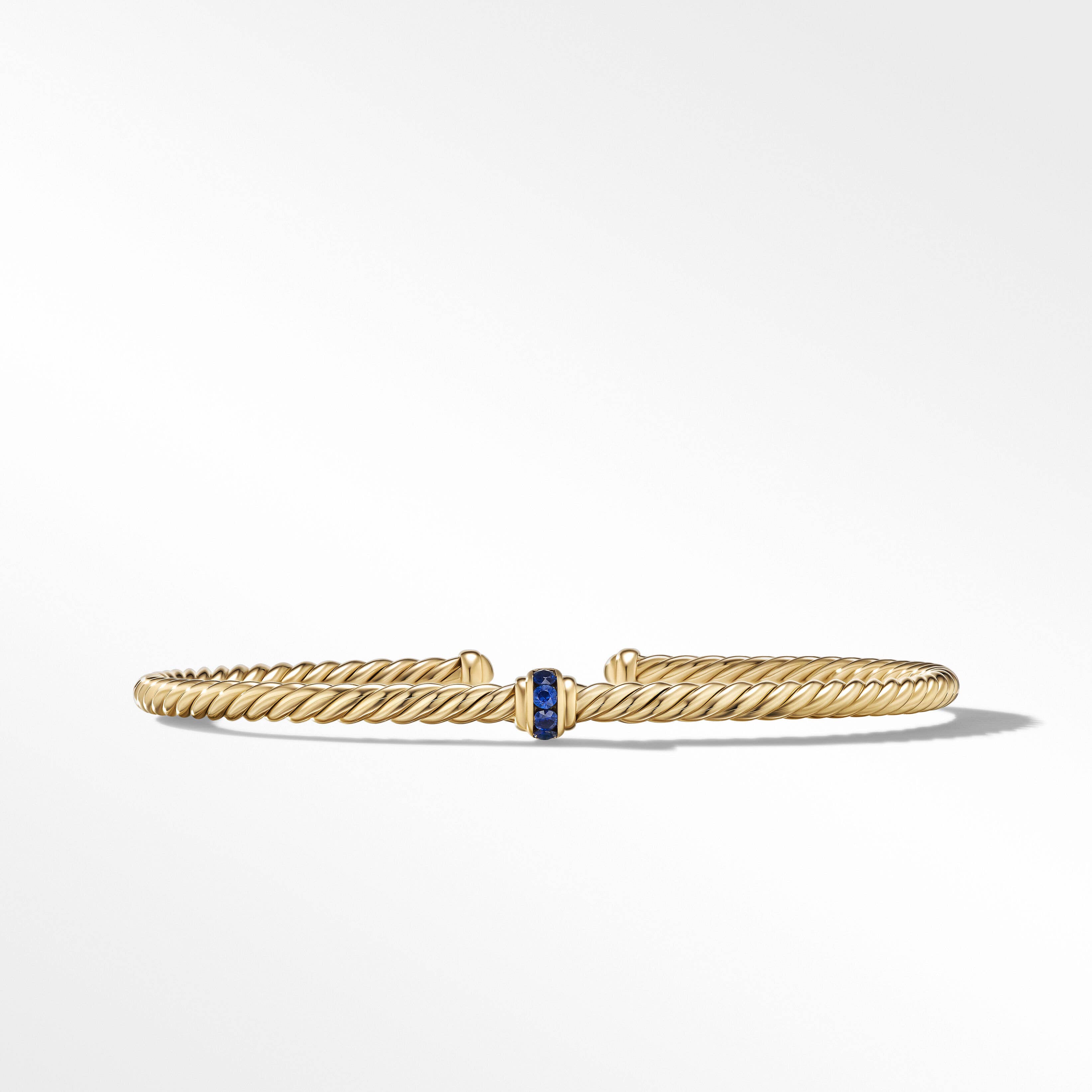 Cable Classics Center Station Bracelet in 18K Yellow Gold with Pavé Blue Sapphires
