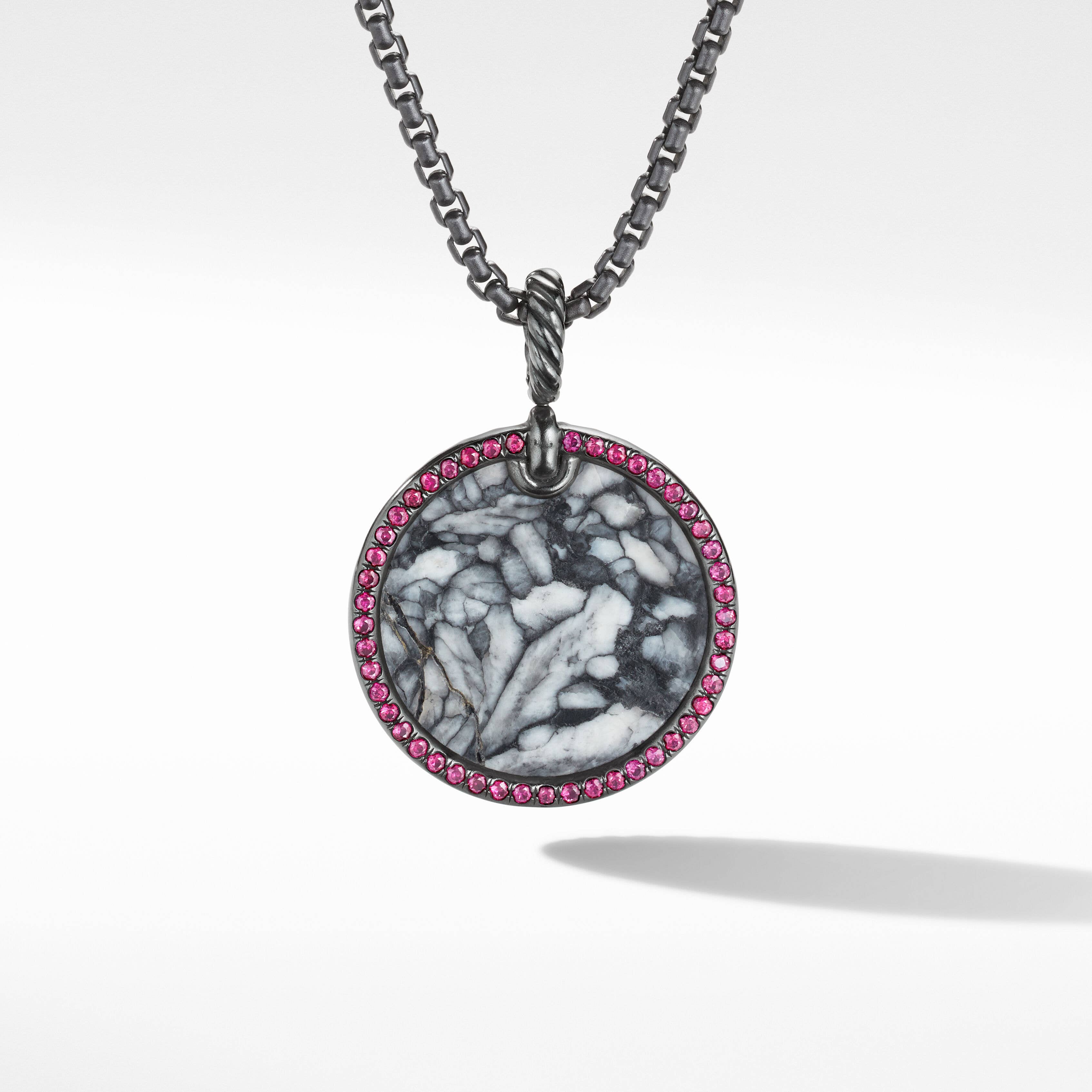 Limited DY Elements® Disc Pendant in Blackened Silver with Pinolith and Pavé Rubies