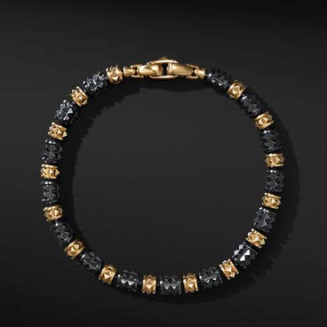 Pyramid Bead Bracelet with Black Titanium and 18K Yellow Gold