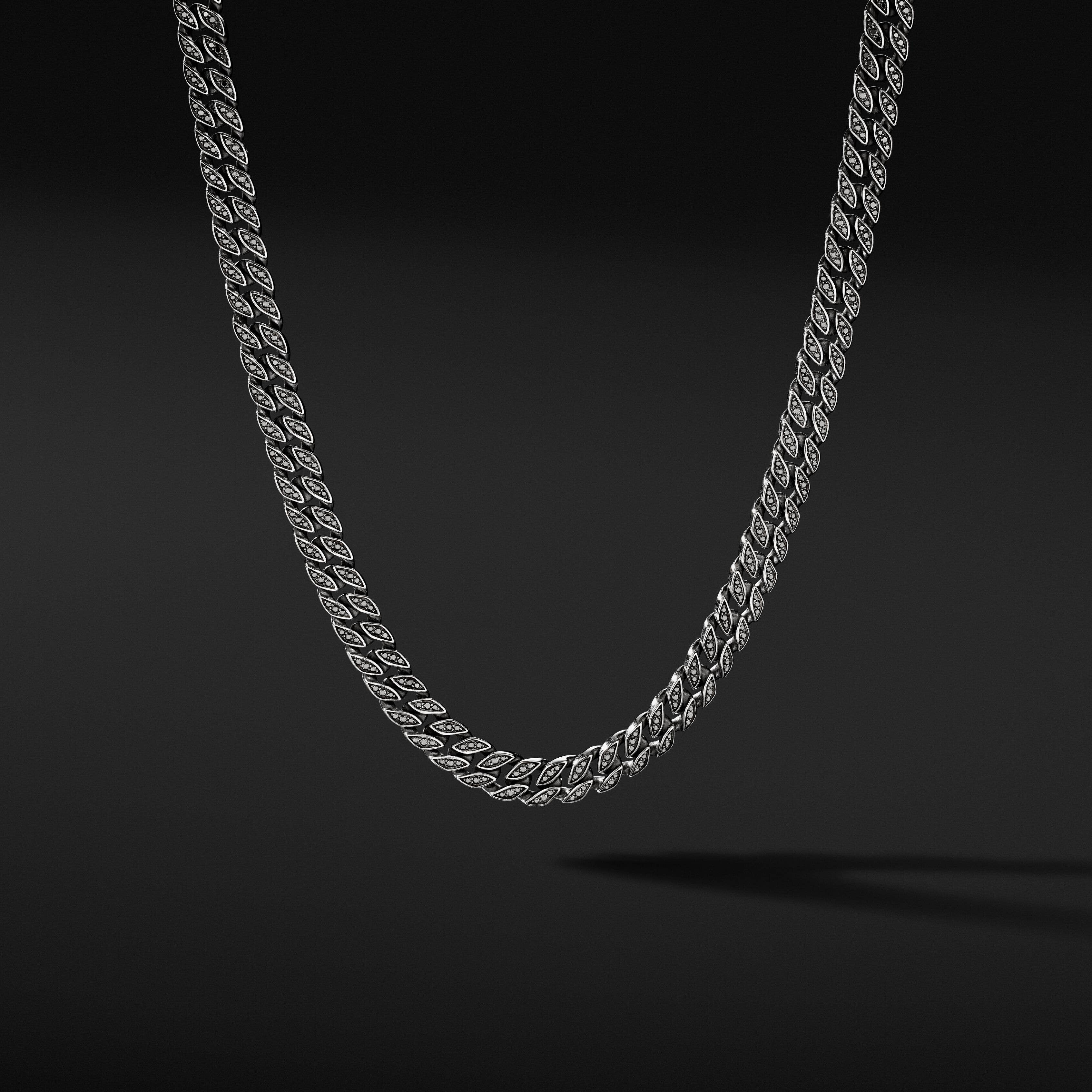 Curb Chain Necklace in Sterling Silver with Pavé Black Diamonds