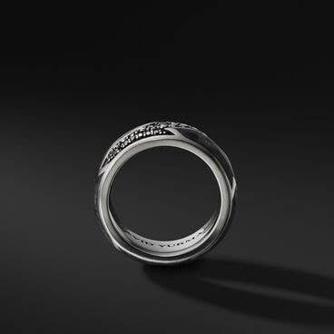 Forged Carbon Beveled Band Ring with Pavé Black Diamonds
