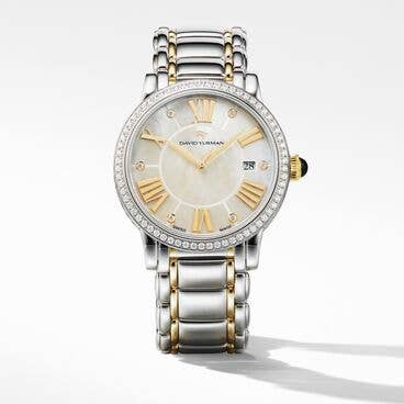 Classic Quartz Watch in Sterling Silver with 18K Yellow Gold and Diamond Bezel