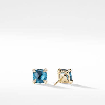 Chatelaine® Stud Earrings in 18K Yellow Gold with Hampton Blue Topaz and Pavé Diamonds