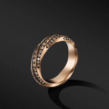Cable Edge® Band Ring in Recycled 18K Rose Gold with Pavé Cognac Diamonds