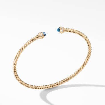 Cablespira® Color Bracelet in 18K Yellow Gold with Hampton Blue Topaz and Pavé Diamonds