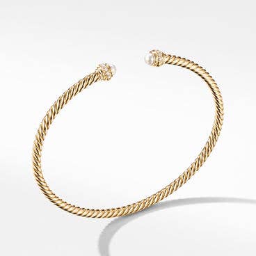 Cablespira® Bracelet in 18K Yellow Gold with Pearls and Pavé Diamonds