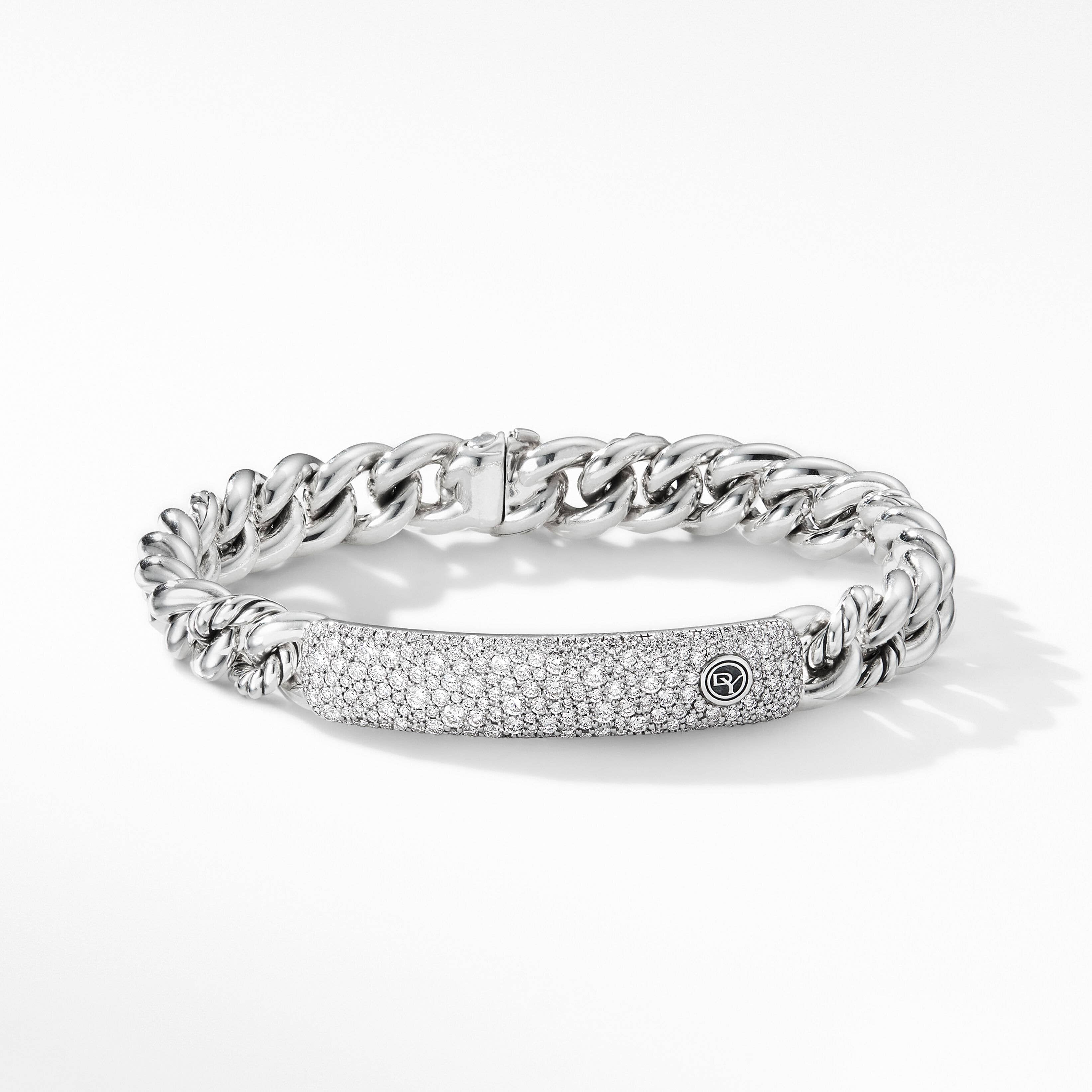 Belmont® Curb Link ID Bracelet in Sterling Silver with Pavé Diamonds